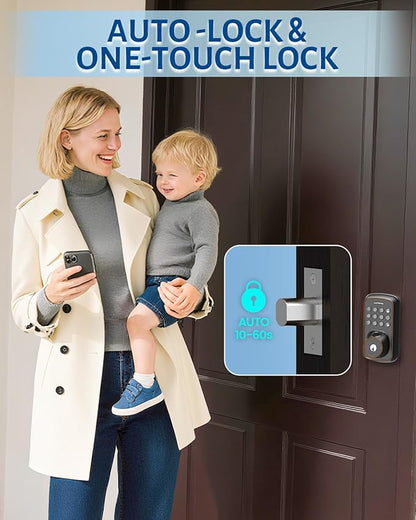 Keyless Entry Door Lock with Handle Set, Smart Door Lock with Fingerprint, 5 in 1 Unlock, Auto Lock Biometric Fingerprint Door Lock for Front Door, Easy Installation (Gold Black)