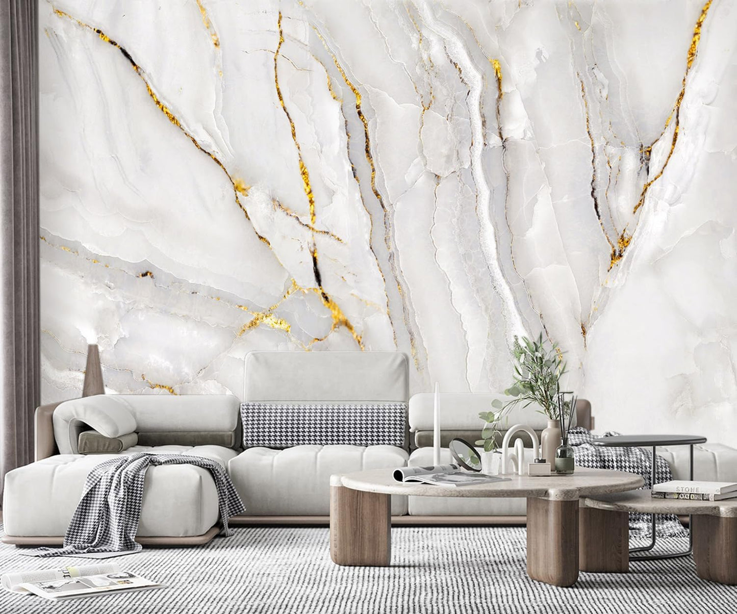 -Gold Marble Fabric Wallpaper Abstract Texture Mural Living Room 100" x 65" (Not Peel and Stick)