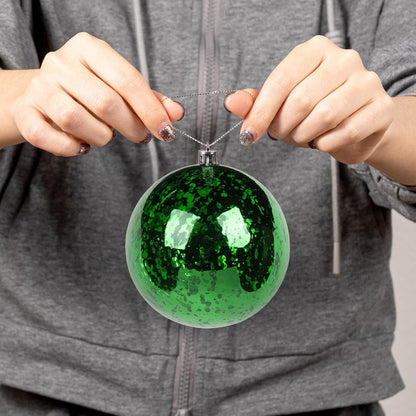 XmasExp Large Christmas Ball Ornaments,4pcs Green Giant Shatterproof Plastic Hanging Mercury Xmas Ball Decorations Christmas Tree Ornaments (Green, 4")