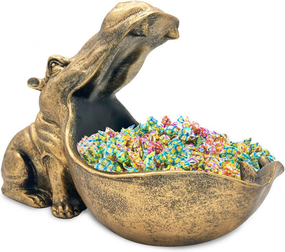 aboxoo Hippo Statue Home Resin Hippopotamus Figurine Sculpture Table Art Decoration Sundries Key Container Storage Box (Gold)