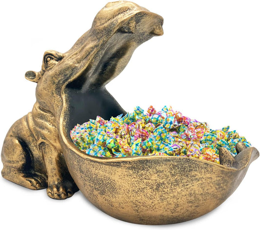aboxoo Hippo Statue Home Resin Hippopotamus Figurine Sculpture Table Art Decoration Sundries Key Container Storage Box (Gold)