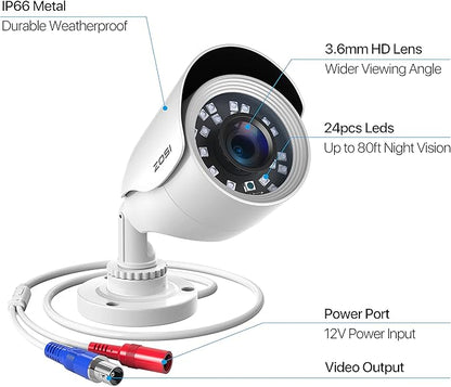 ZOSI 4 Pack HD-TVI 1920TVL 1080p Home Security Camera Outdoor Indoor, Weatherproof Surveillance CCTV Bullet Camera with 80ft Long Night Vision and 90° View Angle