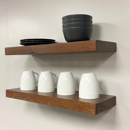 URBANDI, Rustic Floating Shelves, Set of 2, Hidden Bracket, Solid Wood, Heavy Duty, Wall Mounted Shelves, (Provincial, 60Wx12D)