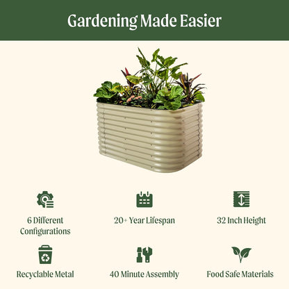 Vego garden 32" Extra Tall Raised Garden Bed Kits, 6 in 1 Modular Raised Planter Box for Vegetables Flowers Fruits Oval Metal Raised Garden Bed- Pearl White