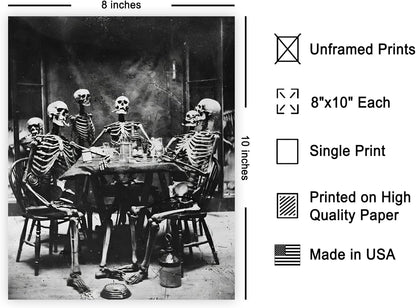 Poster Master Vintage Skeletons Smoking Poster - Retro Dinner Party Print - Skeleton Art - Halloween Art - Gift for Him & Her - Gothic Decor for Dorm, Living Room or Bedroom - 8x10 UNFRAMED Wall Art