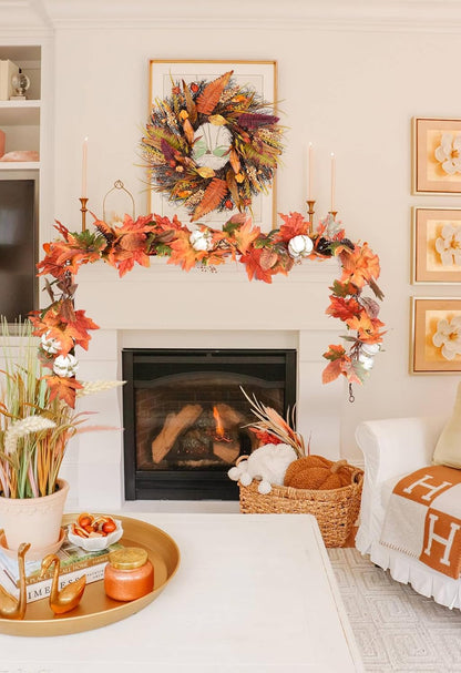 Lvydec Fall Maple Garland - 5.9ft/Piece Artificial Fall Foliage Garland Colorful Autumn Decor for Home Wedding Party