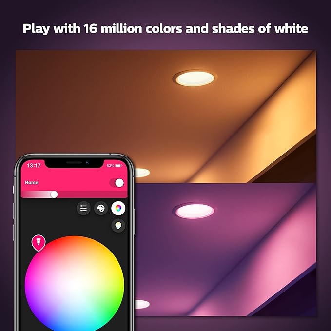 Philips Hue Smart Recessed Lighting 4 Inch - White and Color Ambiance Color-Changing Light - 850 Lumen - Control with Hue App - Compatible with Alexa, Google Assistant and Apple Homekit - 1 Pack
