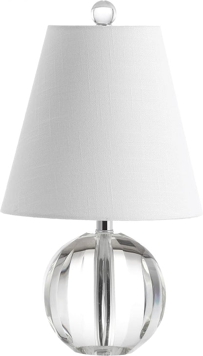 JONATHAN Y 16" Clear Crystal Ball LED Table Lamp, White Modern Bedside Lamp, with White Linen Empire Shade, Glam Orb Glass Nightstand Lamp for Living Room, LED Bulb JYL2079A