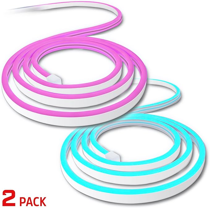 Energizer Smart 2pk Neon LED Light Strips, 20 Ft RGBW Wi-Fi LED Rope Light, Water Resistant for Outdoor & Indoor, Compatible with Alexa Google Home & Siri, Voice & Remote Control, Flexible, Dimmable