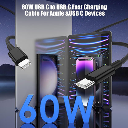 3-Pack Black [3.3FT+6.6FT+6.6FT] 60W USB C to USB C Cable, Type C Fast Charging Cable for iPhone 16 15 Pro Plus Pro Max，for Galaxy S24 S23, for iPad Pro/Air, for MacBook Pro/Air and More
