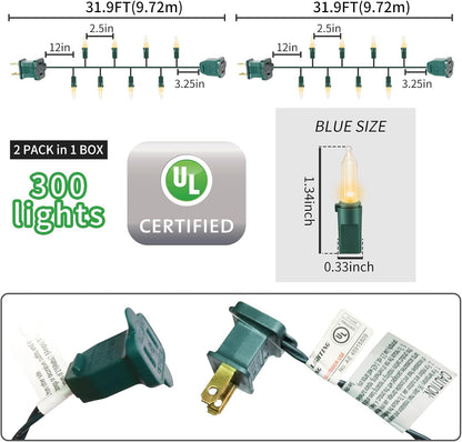 Green Wire,Yellow Incandescent Bulb 300 Mini String Lights for Indoor Christmas Tree Garland Birthday Wedding Party Festival Decoration