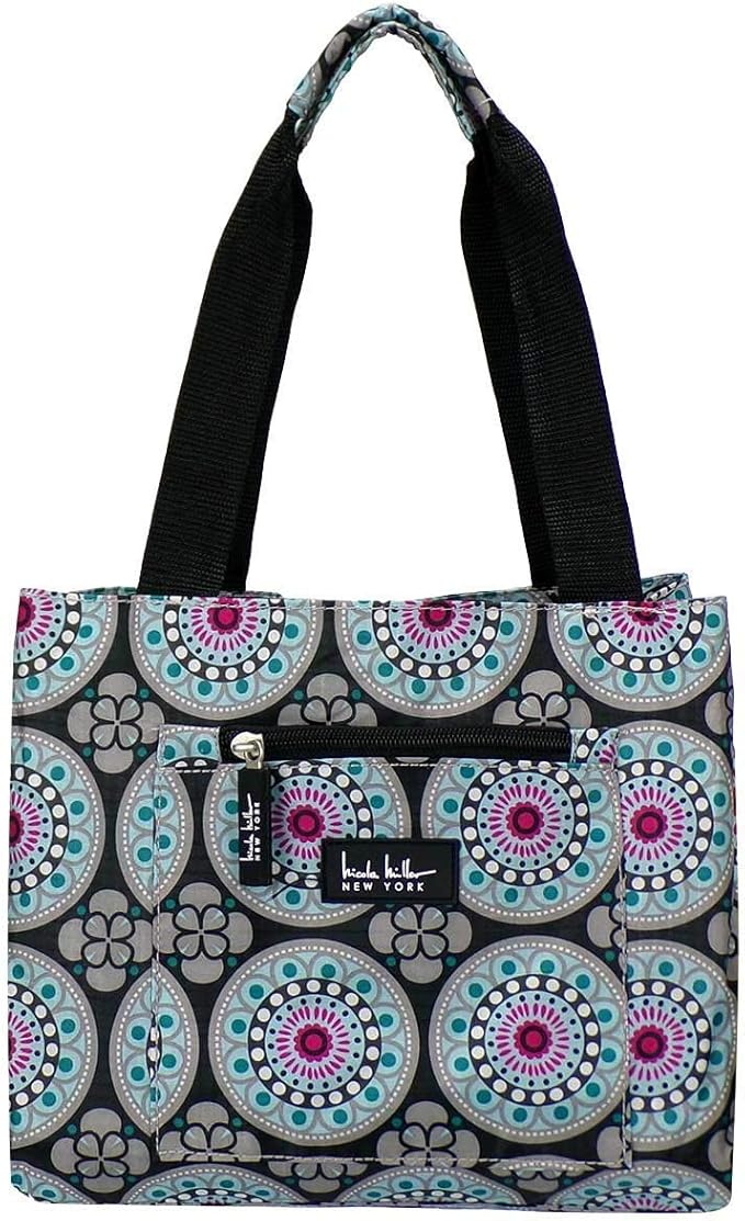 Nicole Miller Insulated Lunch Bag Tote –Open Cooler Ice Bag Lunch Box for Food with Drink Bottle Holder for Women, Men, Picnic, Boating, Beach, Fishing & Work(Kaleidoscope Black)