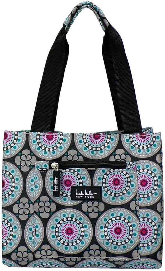 Nicole Miller Insulated Lunch Bag Tote –Open Cooler Ice Bag Lunch Box for Food with Drink Bottle Holder for Women, Men, Picnic, Boating, Beach, Fishing & Work(Kaleidoscope Black)