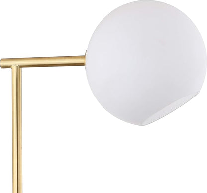 JONATHAN Y 20.5" Gold/White Modern Metal Marble LED Bedside Table Lamp for Bedroom, Frosted Glass Globe Shade, Minimalist Scandinavian Lamp for Living Room JYL1000A