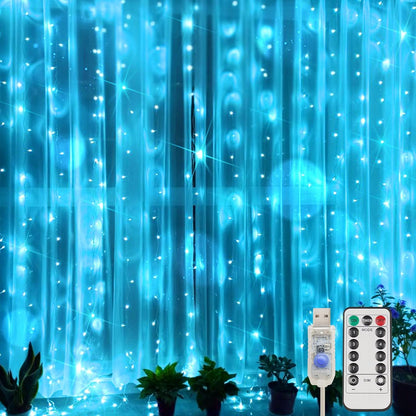 suddus Curtain Lights for Bedroom, 200 Led 6.5ft x 6.5ft Hanging String Lights Outdoor, Fairy Curtain Lights for Backdrop, Window, Wall, Wedding, Party, Garden, Porch, Birthday Decor Aqua