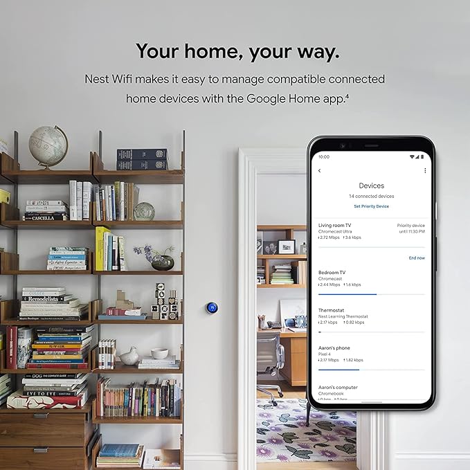 Nest WiFi Router and 2 Points - WiFi Extender with Smart Speaker - Works with Google WiFi (3 Pack) White
