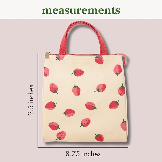 kate spade new york Cute Lunch Bag for Women, Large Capacity Lunch Tote, Adult Lunch Box with Silver Thermal Insulated Interior Lining and Storage Pocket (Strawberries)