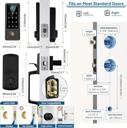 Fingerprint Door Lock with Handle Sets, BEBASIA Keyless Entry Door Lock, Bluetooth Front Door Lock Set, Smart Deadbolt, Electronic Keypad Digital Lock with Handle, Aged Bronze