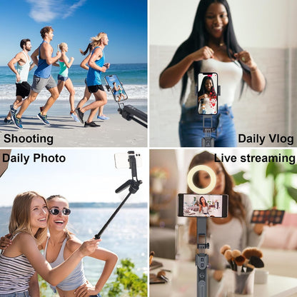 Extendable Auto Face Tracking Phone Tripod Stand, 360° Rotation Selfie Sticks with Light, Smart AI Facial Recognition, Tripod with Wireless Remote, Cameraman Shooting for Video, Vlog, Live Stream
