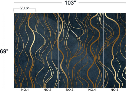 Simple Golden Lines Wall Mural Wallpaper for Bedroom 103" x 69"