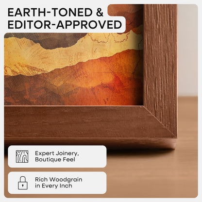 Homeforia 14x14 Picture Frame Brown, High End Dark Oak 14 x 14 Square Wood Frame with Mat 12 x 12 for Photo, 14by14 Wooden Walnut Poster Frame Matted to 12x12 Print, Tempered Glass, Wall Kit, Set of 1