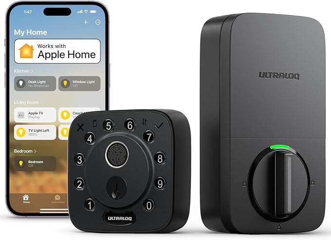 ULTRALOQ Bolt Fingerprint Smart Lock with Door Sensor, Built-in WiFi, Works with Apple Home, Alexa, Google, SmartThings, Keyless Entry Deadbolt with App, Code, Remote Control, Auto-Lock, BHMA Cert.
