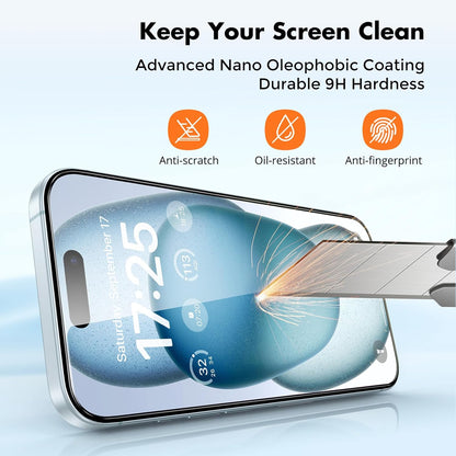 UNBREAKcable 3-Pack Screen Protector for iPhone 15, Double Shatterproof Tempered Glass [Easy Installation Frame] [9H Hardness] [99.99% HD Clear] [Case Friendly] for iPhone 6.1 inch