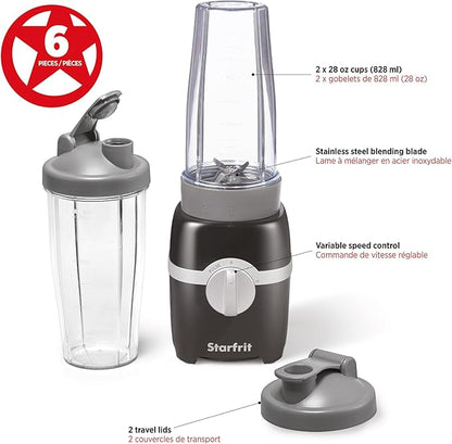 Starfrit Personal Blender - Two 828ml Cups - High, Low & Pulse Modes - 300W - Black