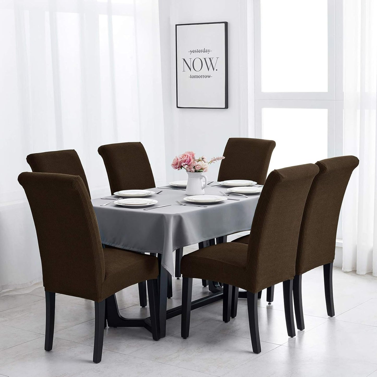 Joccun Chair Covers for Dining Room Set of 4,Dining Chair Slipcovers Stretch Dining Room Chair Covers Seat Protector,Washable Parsons Chair Cover for Home,Banquet(Seal Brown,4 Pack)