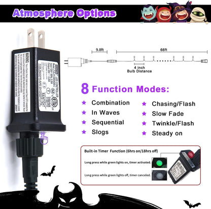 JMEXSUSS 200 LED 66ft Purple Halloween Lights, Connectable Halloween String Lights Plug in, 8 Modes Outdoor Christmas Tree Light for Patio Party Indoor Christmas Ceiling Room Decor