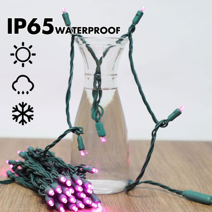 600LED (12pk of 50L) String Lights,LED Christmas Lights, 6" SPACING,Green Wire,Pink