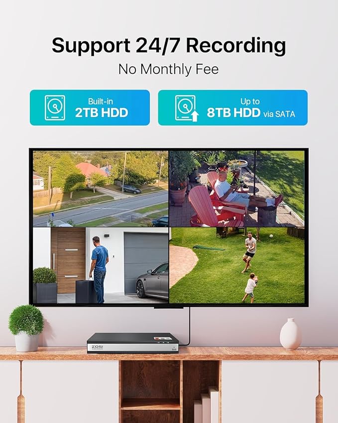 ZOSI 16CH H.265+ 1080P Home Security Camera System with AI Human/Vehicle Detection,8pcs 2.0MP Indoor Outdoor CCTV Bullet Dome Cameras,80ft Night Vision,16 Channel DVR with 2TB HDD for 24/7 Recording