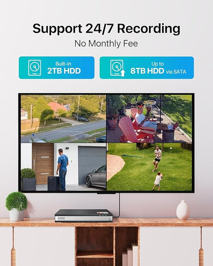 ZOSI 16CH 3K Lite Home Security Camera System,AI Human/Vehicle Detection,Night Vision,Remote Access,8pcs 1080p Outdoor Surveillance Cameras,16 Channel 1080P CCTV DVR with 2TB HDD for 24/7 Recording