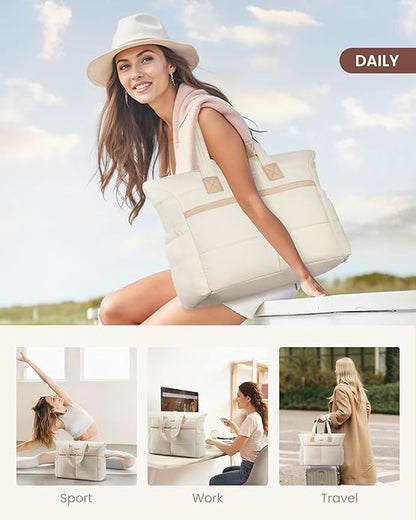 LOVEVOOK Tote Bag for Women,Light Puffer Tote Bag with Multi-pockets,Stylish Carry on Laptop Bags for Daily,Travel,Work,Gym | with Multi-pockets, Stylish, Carry on, for Daily, Travel, Work