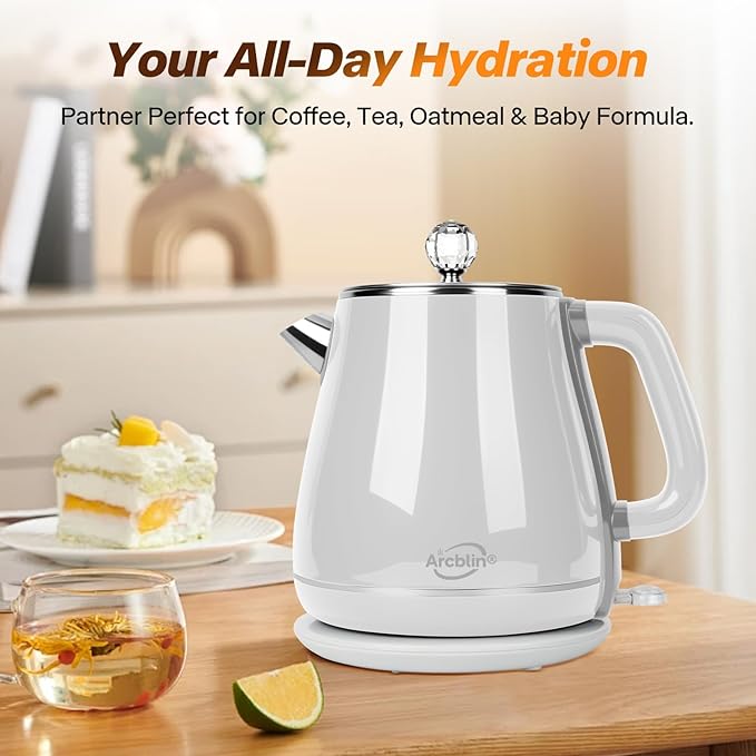 Retro Electric Kettle 1.8L, All Stainless Steel Hot Water Electric Kettle for Boiling Water, BPA Free Tea Kettle, 1350W Fast Boil, Auto Shut Off & Boil-Dry Protection