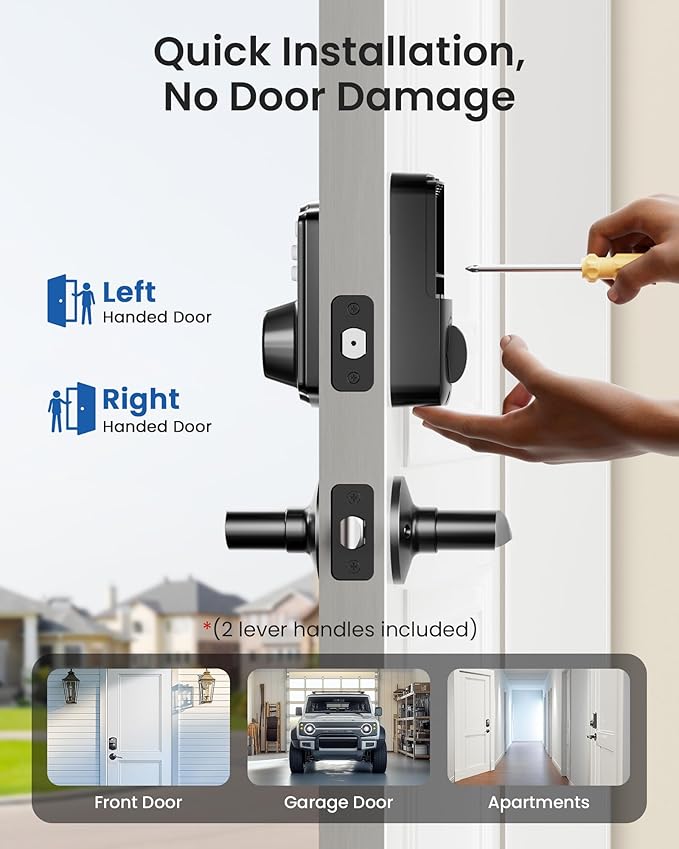 Veise Keyless Entry Door Lock with 2 Lever Handles - Electronic Keypad Deadbolt, Easy Installation Digital Smart Front Door Lock Set, Matte Black