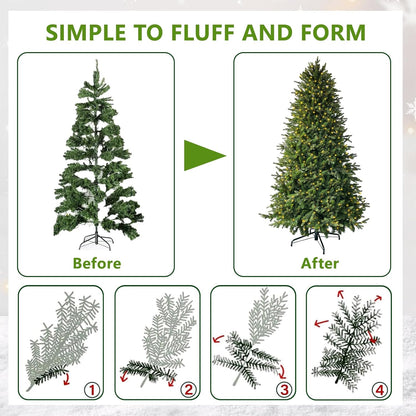 7.5ft Pre-lit Artificial Christmas Tree with 798 Warm White & Multi-Color LED Lights, 1900 Branch Tips, 3-Minute Quick Power Connect Pencil Xmas Tree for Holiday Decoration Home and Party
