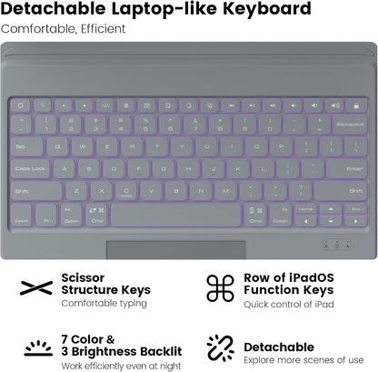 Nillkin Keyboard Case for iPad Air 13-inch (M3 2025/M2 2024), iPad Pro 12.9-inch (6th/5th/4th/3rd Gen) Rugged Case with Detachable Keyboard, Magic Trackpad, 7-Color Backlit, Portrait/Landscape, Gray