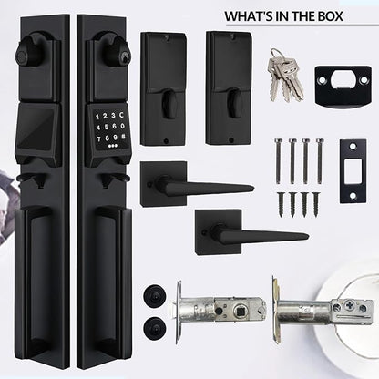 NEWBANG Right-Handed Matte Black Electronic Smart Handleset with Keypad Lock for Double Front Door（Keys Reserved）,MDHST2016DB-E-SET-RH