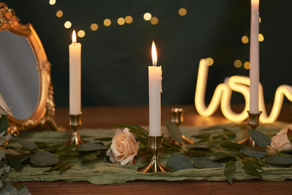 Gold Taper Candle Holder, Brass Candlestick Holders, Vintage Metal for Table Centerpieces Wedding Christmas Decor (Gold, 12 Pcs)