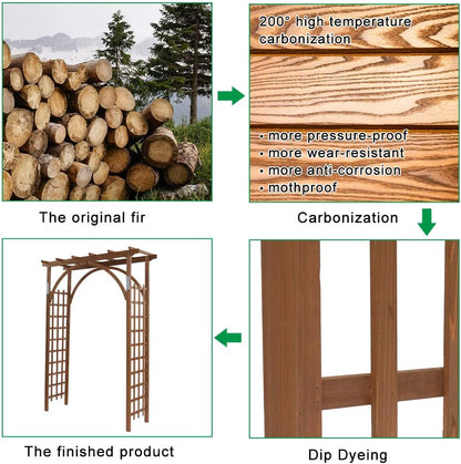 Outvita 7 Ft Wooden Garden Arbor Arch, Fir Wood Arbour Trellis, Pergola Archway for Wedding Ceremony Decoration Pergola Plant Climbing Rose Vines Lawn Courtyard Patio Dark Brown