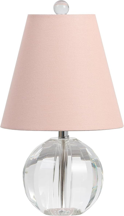 JONATHAN Y 16" Clear/Pink Crystal Ball LED Table Lamp, White Modern Bedside Lamp, with White Linen Empire Shade, Glam Orb Glass Nightstand Lamp for Living Room, LED Bulb (JYL2079C)