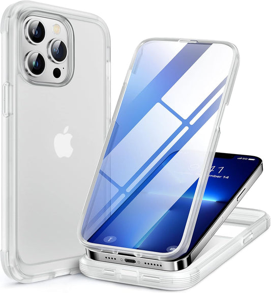 Miracase Glass Case for iPhone 13 Pro Max 6.7 inch, Upgrade Full-Body Clear Phone Bumper Case Cover with Built-in 9H Tempered Glass Screen Protector, Matte Clear