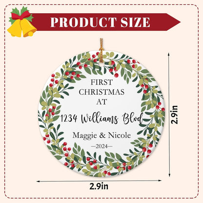 Personalized New Home Ornament 2025 w/Name & Address, Custom First Christmas in Our New Home Ornaments,Double-Sided Ceramic Customized New House Xmas Ornaments