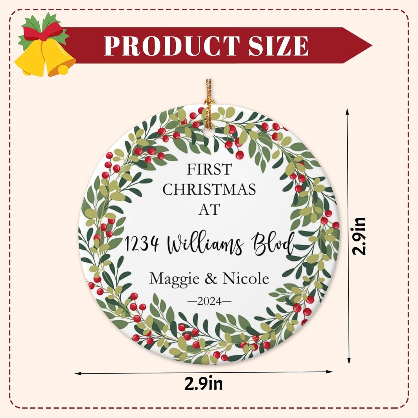 Personalized New Home Ornament 2025 w/Photo & Address, Custom First Christmas in Our New Home Ornaments,Double-Sided Ceramic Customized New House Xmas Ornaments