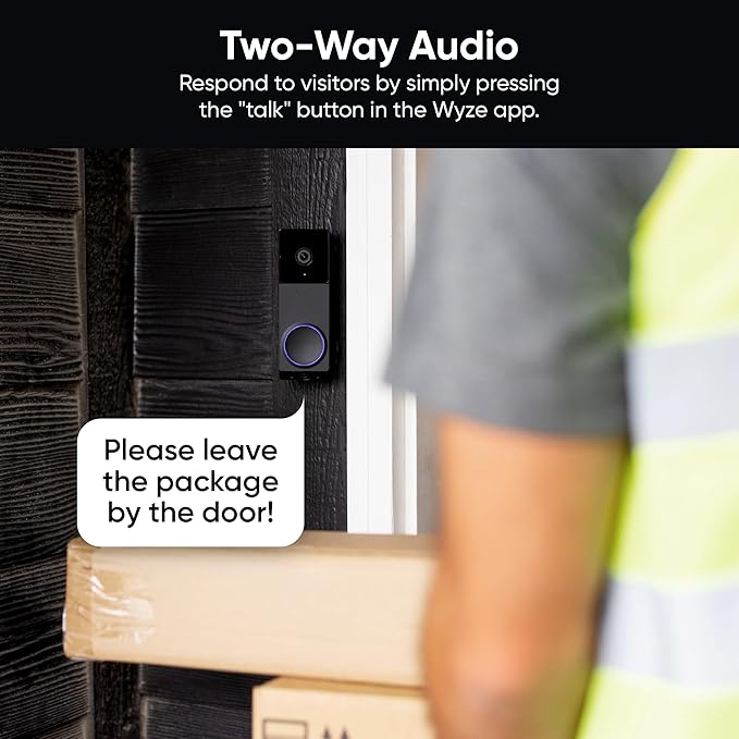 WYZE Wireless Duo Cam Video Doorbell (Chime Included), Battery Powered, 2K Full HD Video, 2 Cameras (People and Package), 2-Way Audio, Color Night Vision, Silver