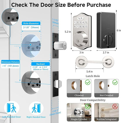 keyless Entry Door Lock deadbolt with Handle Set- Front Door Fingerprint Smart Locks with 2 Lever Handles-Keypad Code Deadbolt -App Control,Auto Lock,Easy to Install (Silver)