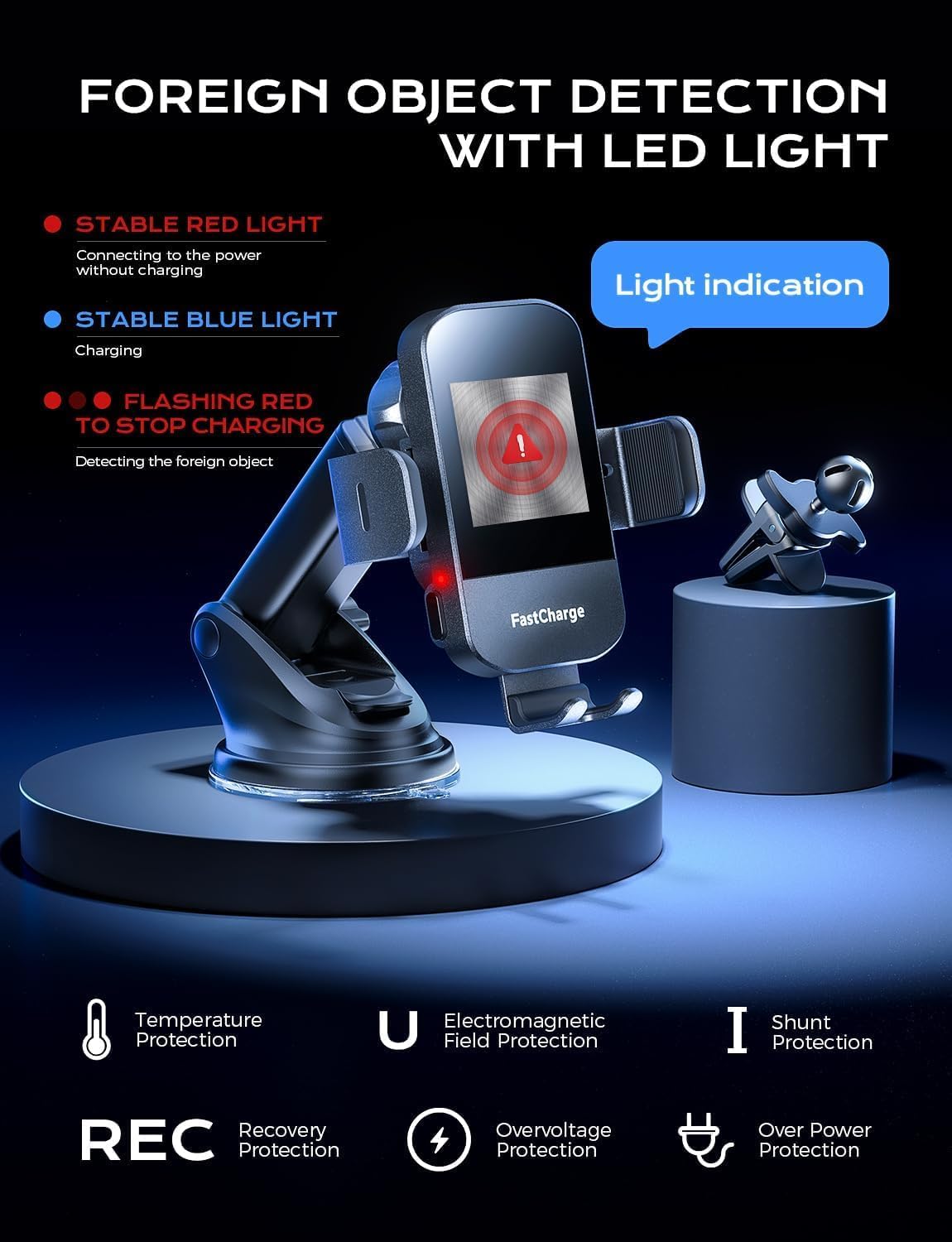 CHGeek 15W Fast Charging Auto Clamping Car Charger Phone Mount Phone Holder (Cranberry)