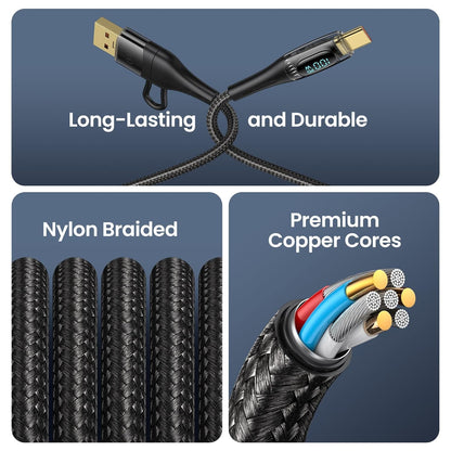 USB C to Multi Charging Cable, USAMS 100W 6.6FT 5A Type C to Type C Fast Charger Charging Cord with LED Display 5-in-1 C/A to C/Micro/IP Sync Charger Adapter Compatible for Laptop/Tablet/Phone