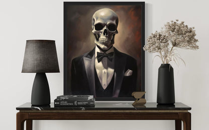 Skull Portrait Poster Art Print, Halloween Scary Vintage Wall Art Academia Spooky Painting Decoration for Horror Prints, Gothic Posters Bedroom Decor 89 (Skull Portrait, 11 x 14 inches, Black Frame)
